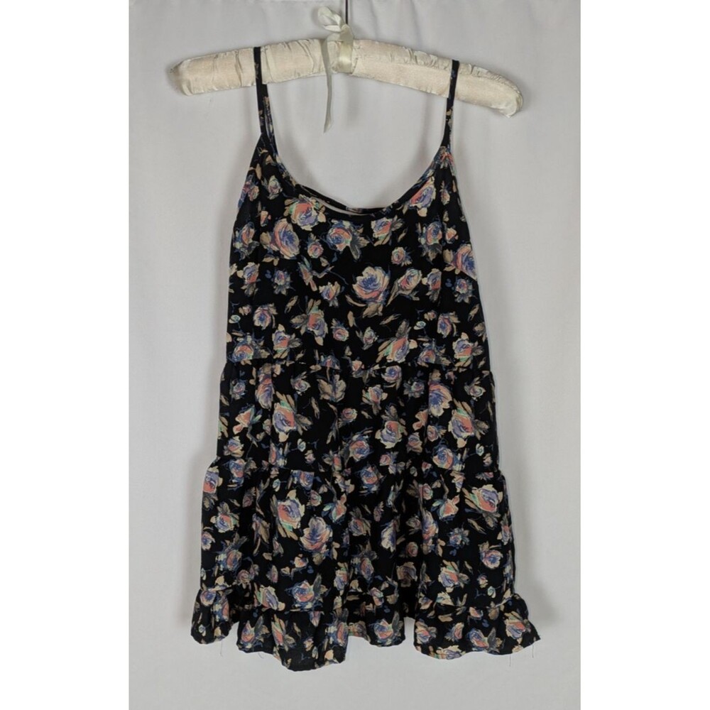 Soprano Black Floral Tiered Babydoll Cami Top S 90s Grunge Festival Indie